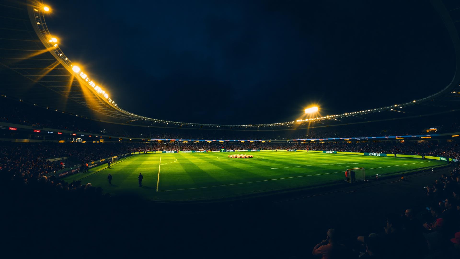 World Cup stadium at night under floodlights
